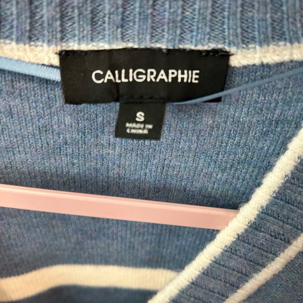 blue and white striped cardigan, never worn